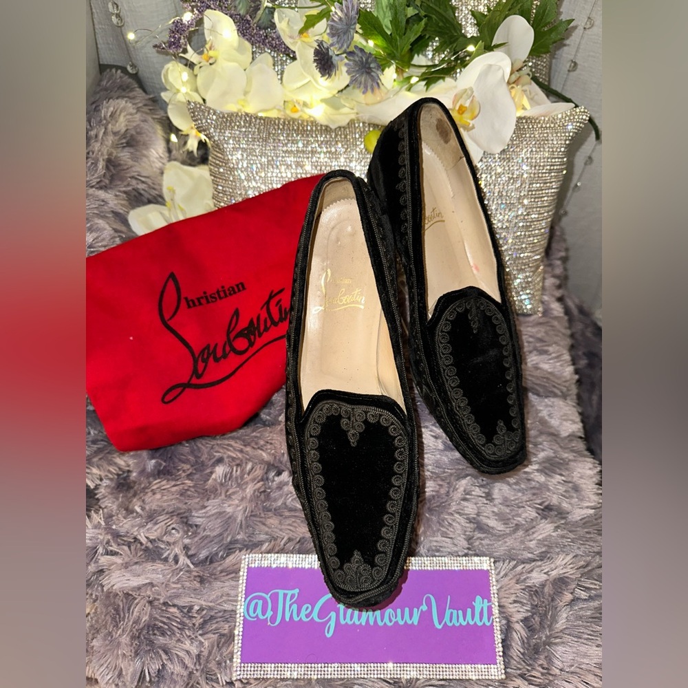 π₯Christian Louboutin Black Velvet Loafers Sz 38.5EU - Picture 2 of 13